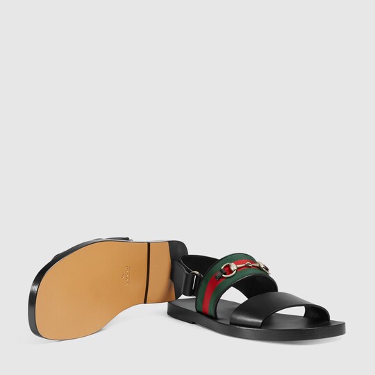 Leather Web sandal - Gucci Men's Sandals 429214ARPA01098