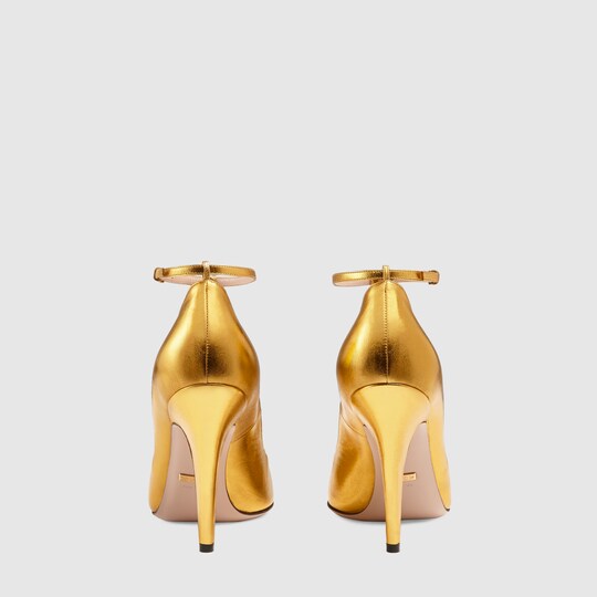 gucci metallic leather platform pumps