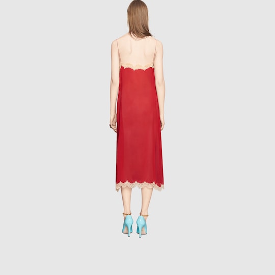 Silk satin dress with lace - Gucci Women's Dresses 435424ZHK096383