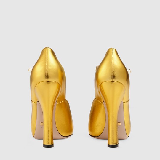 gucci metallic leather platform pumps