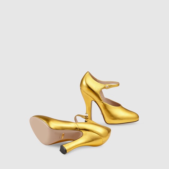 gucci metallic leather platform pumps