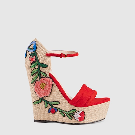 Embroidered suede platform espadrille - Gucci Women's Sandals ...