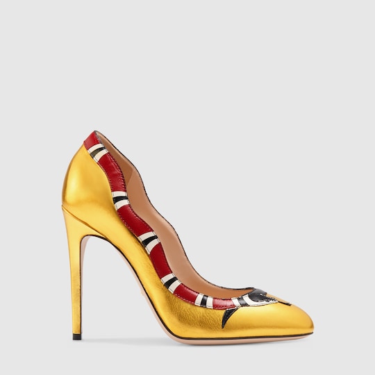 gucci metallic leather platform pumps