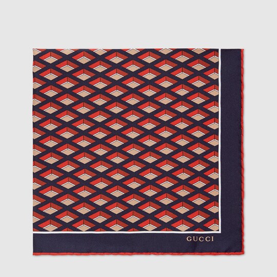 Rhombus print silk pocket square Gucci Men's Pocket Squares