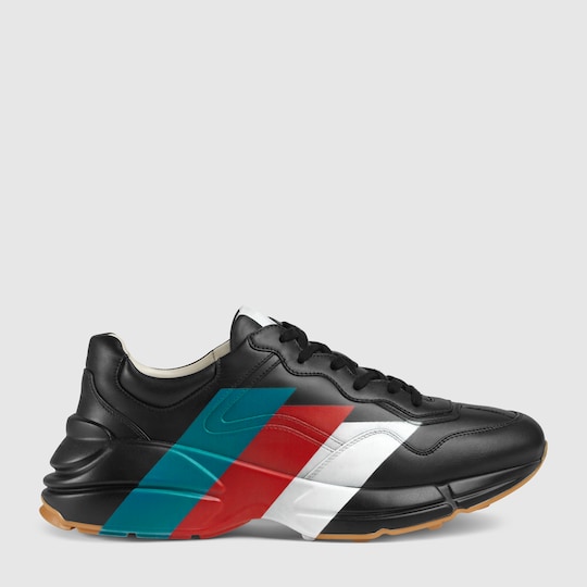 Rhyton Web print leather sneaker — black leather — 523535DRW001000