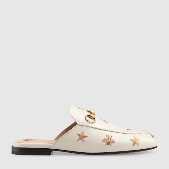Princetown embroidered leather slipper — white leather — 505268D3V009022