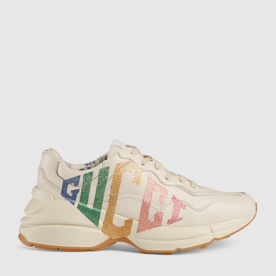rhyton glitter gucci leather sneaker