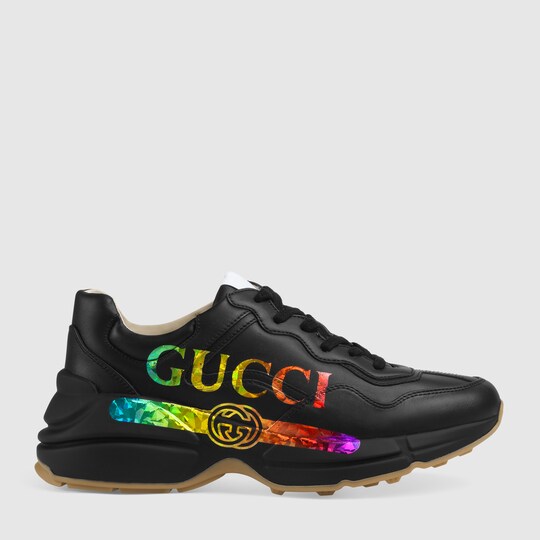 women's rhyton leather sneaker with gucci logo