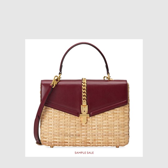 Gucci Sylvie wicker small top handle bag . 2