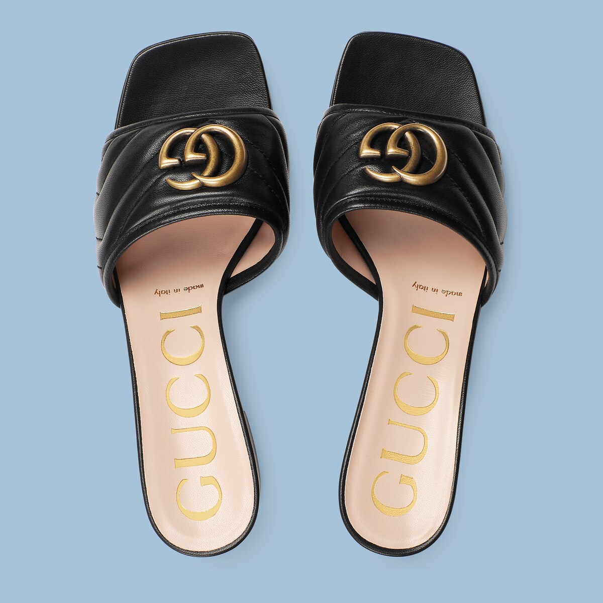 Women's Double G slide sandal in black leather GUCCI® Australia