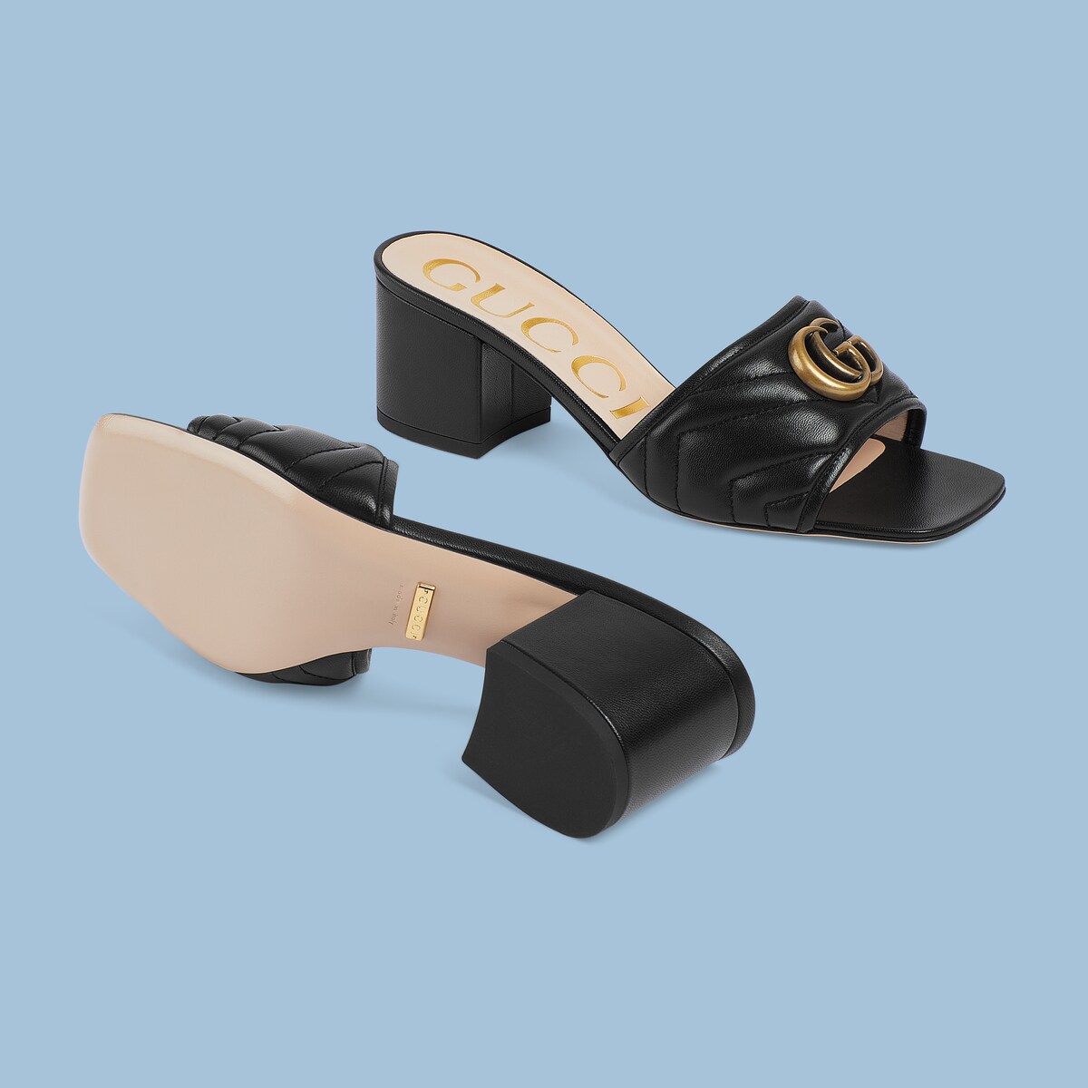 Women's Double G slide sandal in black leather GUCCI® Australia
