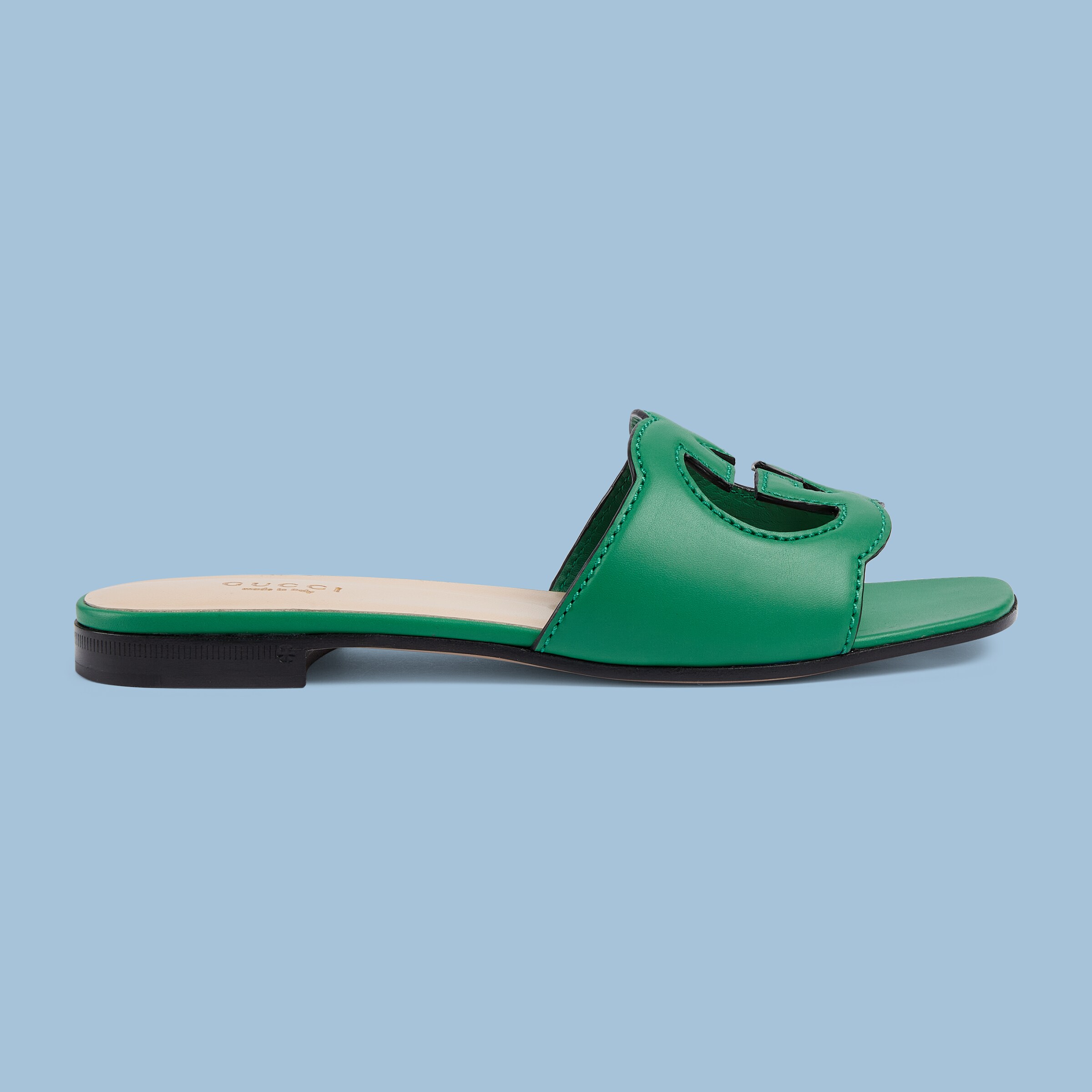 Women's Interlocking G cutout slide sandal in bright green leather