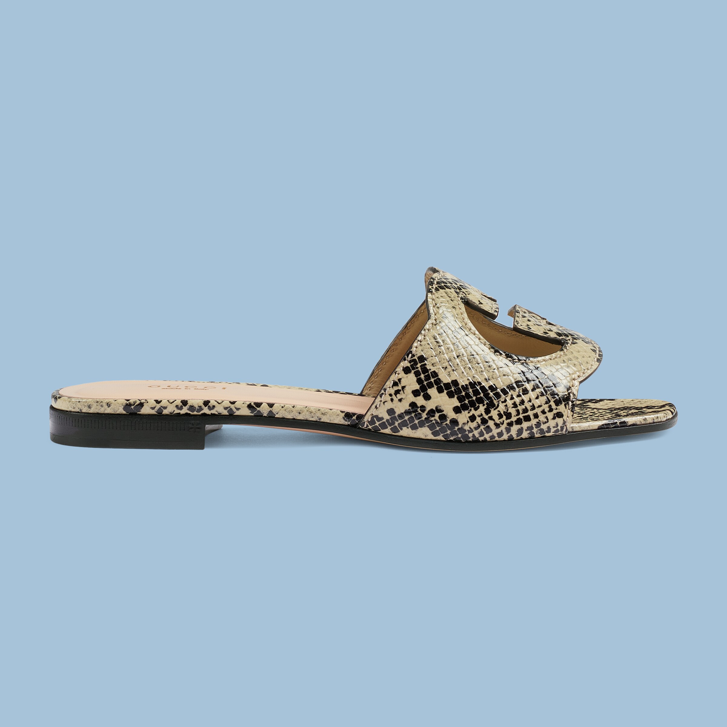 Women's Interlocking G cut-out slide sandal in python print leather ...