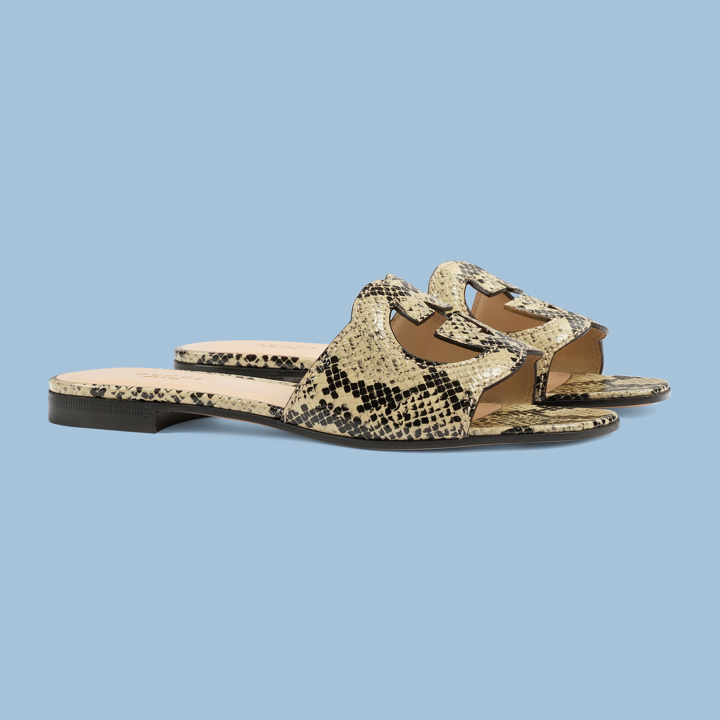 Women's Interlocking G cut-out slide sandal in python print leather ...