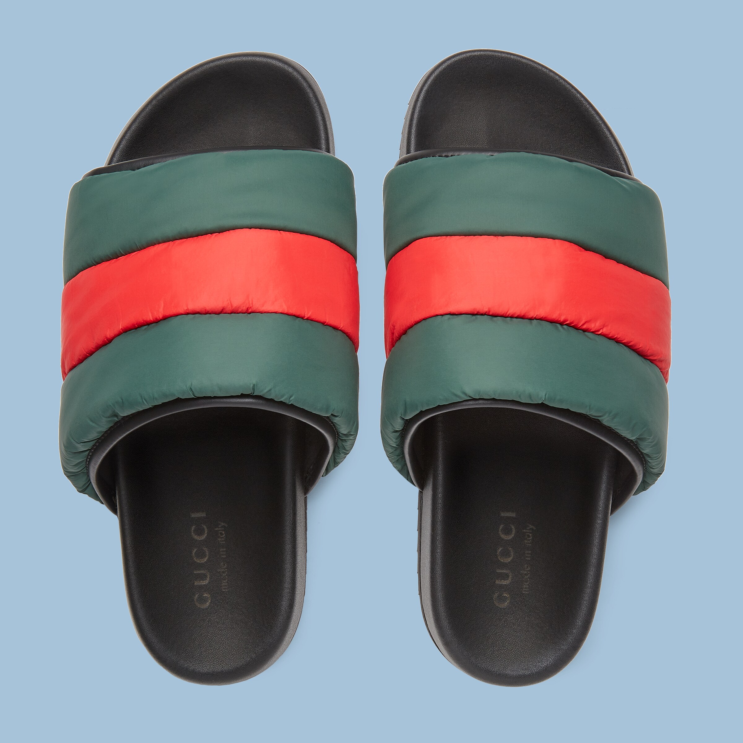 Men's padded  slide sandal in green and red nylon GUCCI® US