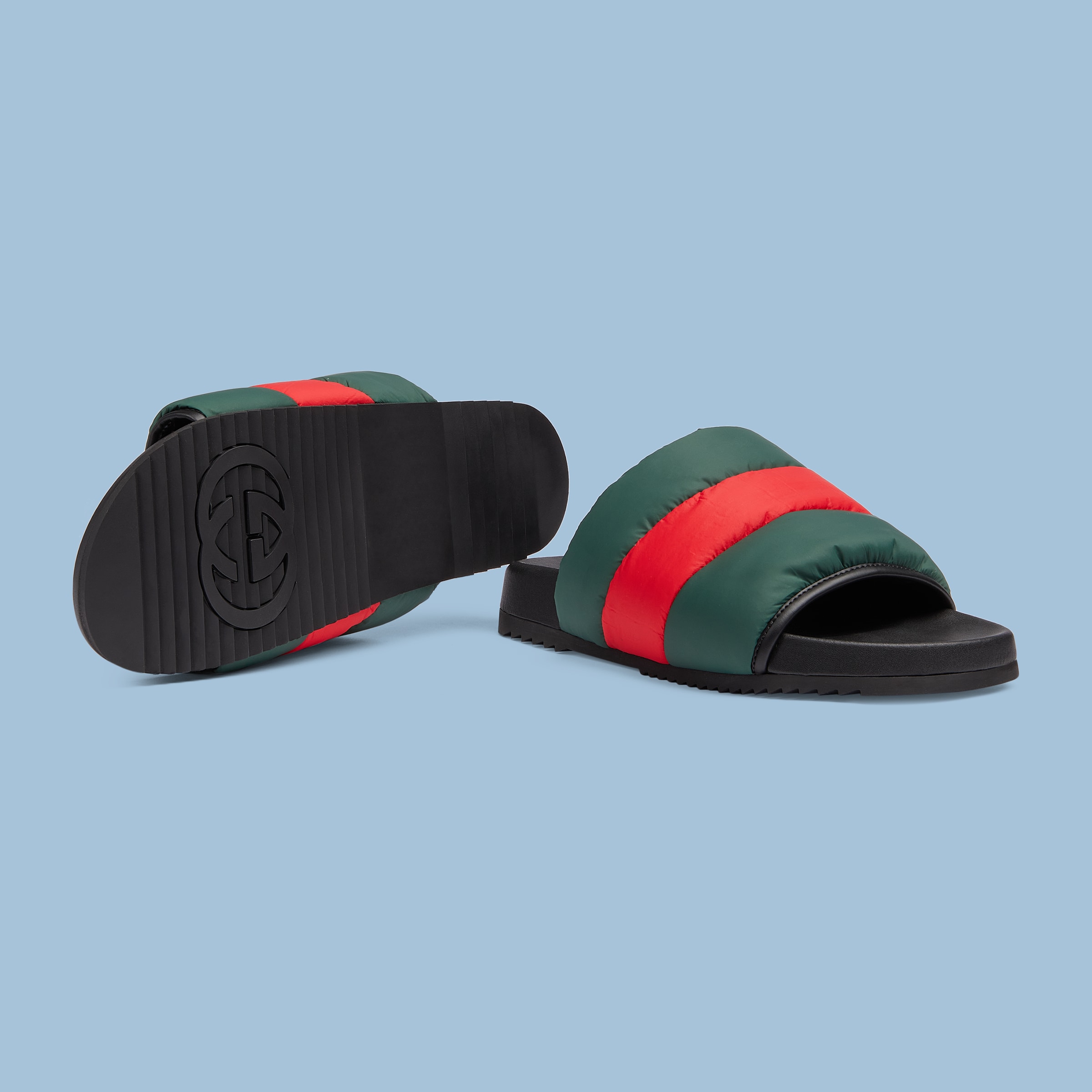 Men's padded  slide sandal in green and red nylon GUCCI® US