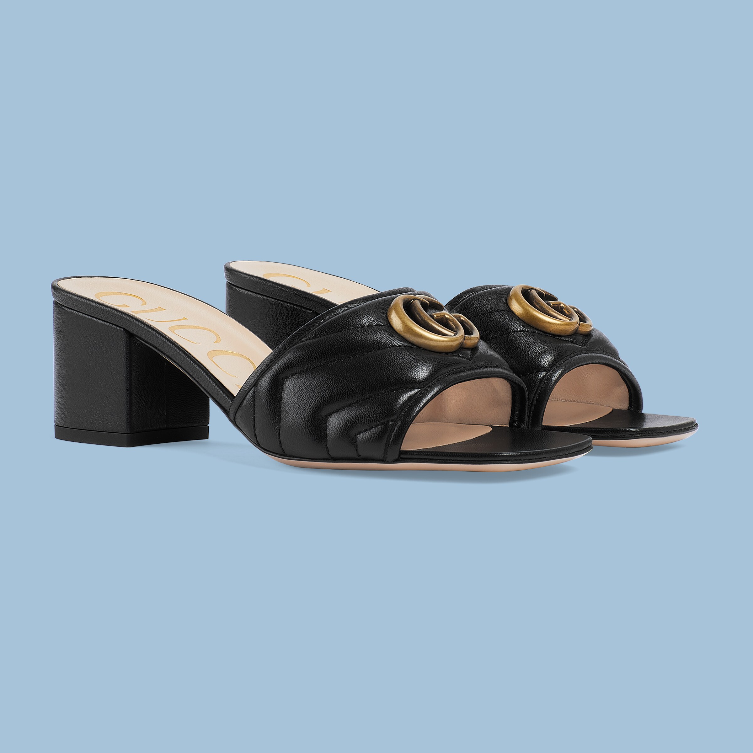 Women's Double G slide sandal in black leather GUCCI® UK