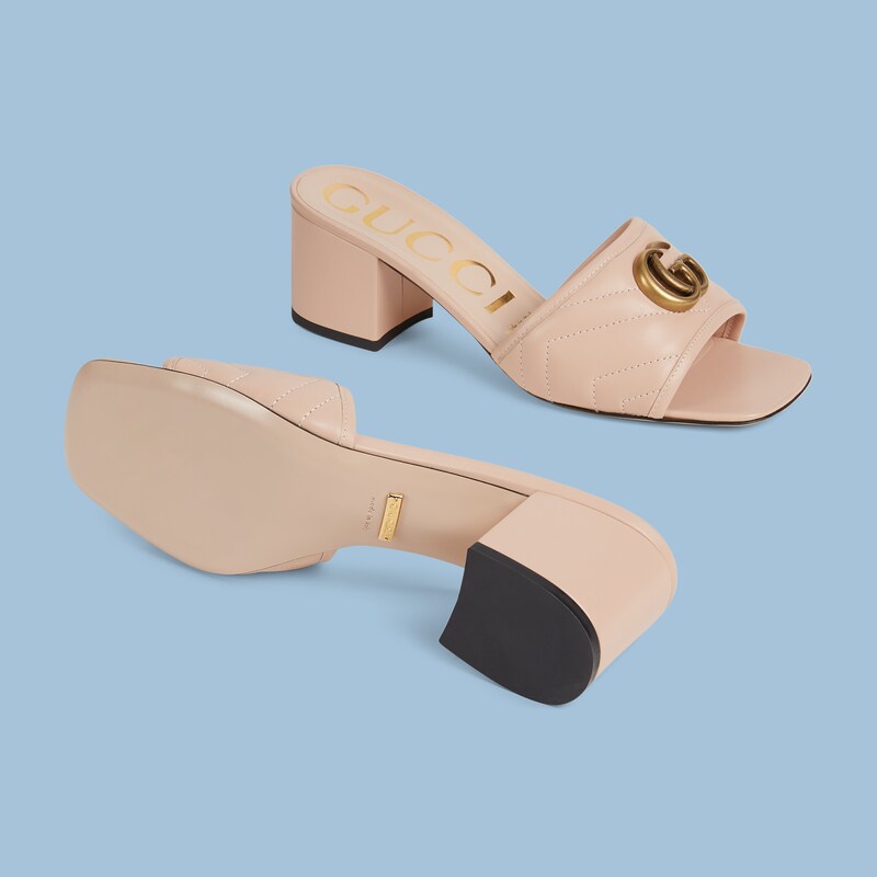 Women's Double G slide sandal in rose pink leather GUCCI® US