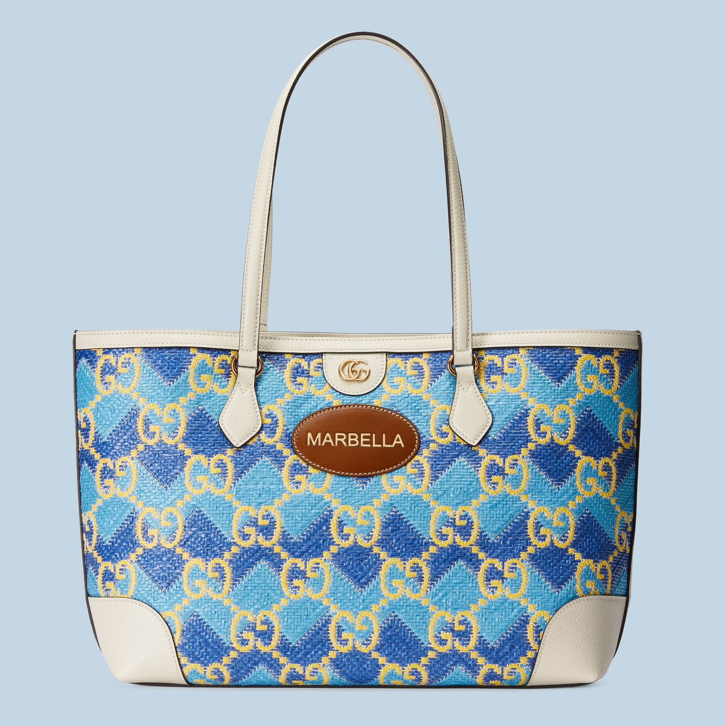 'Marbella' straw effect tote bag in royal blue straw effect fabric