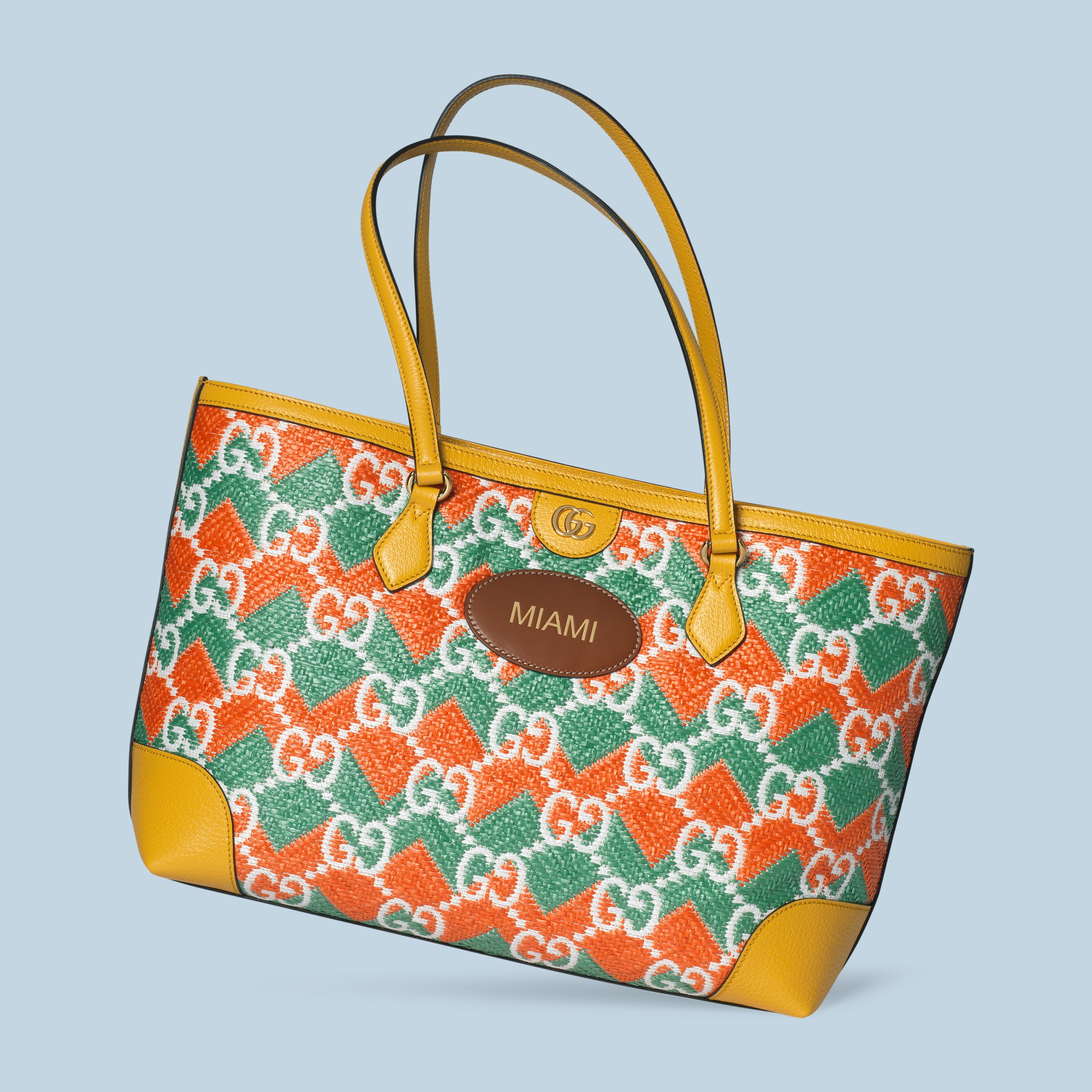 'Miami' straw effect tote bag in green straw effect fabric GUCCI® Canada