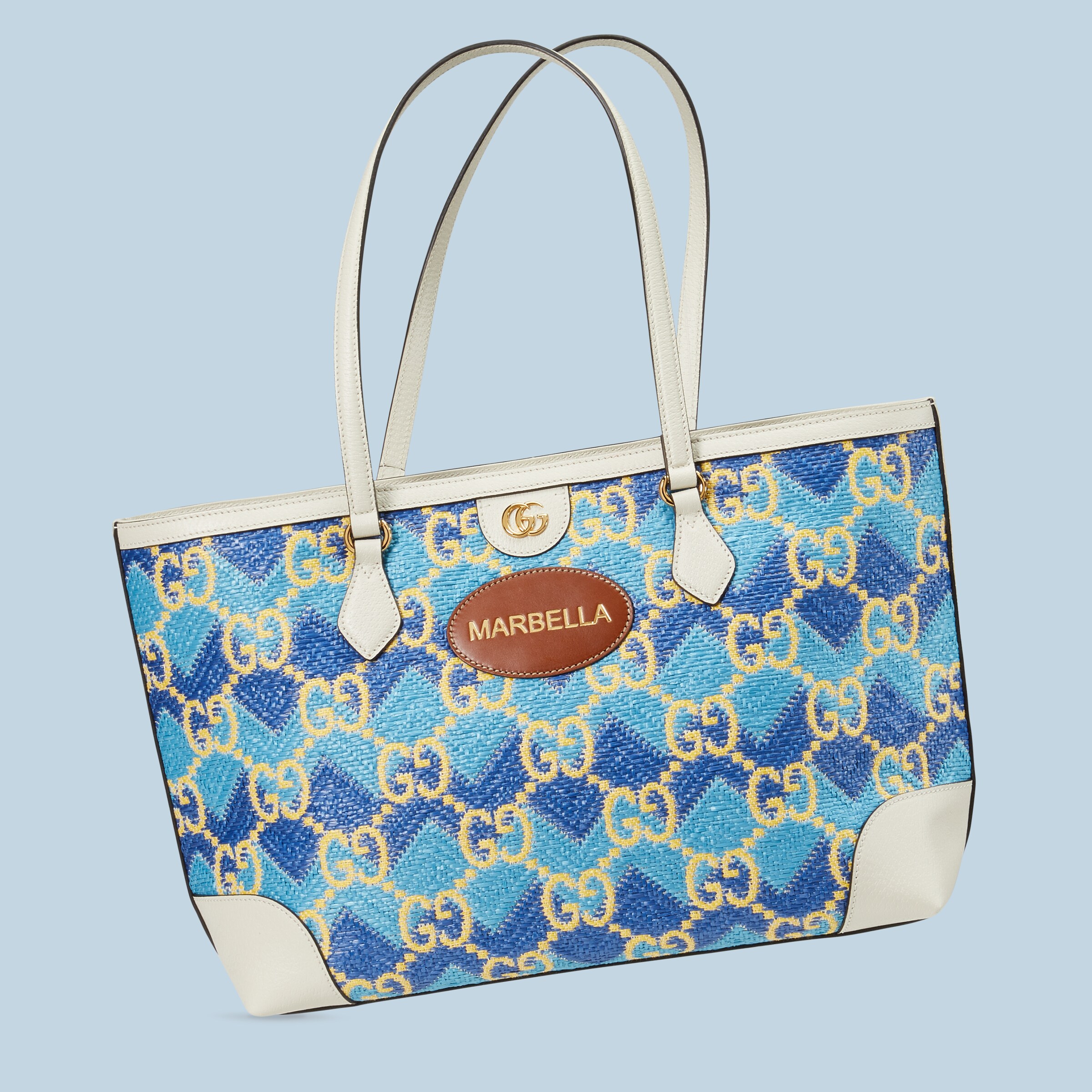 'Marbella' straw effect tote bag in royal blue straw effect fabric