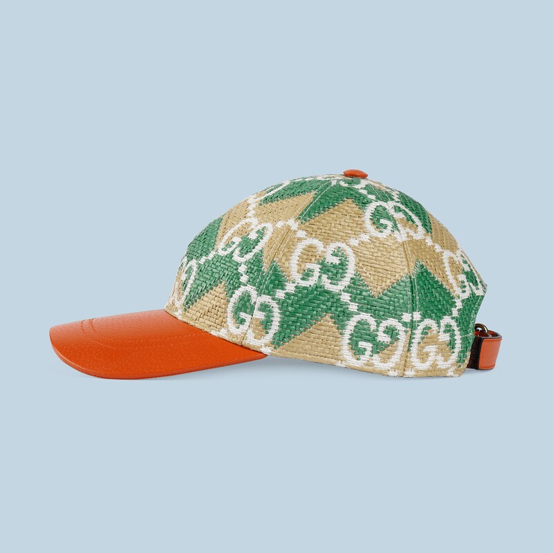 GG straw effect baseball hat in green 