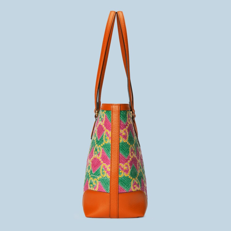 'Hawaii' straw effect tote bag in pink straw effect fabric GUCCI® US