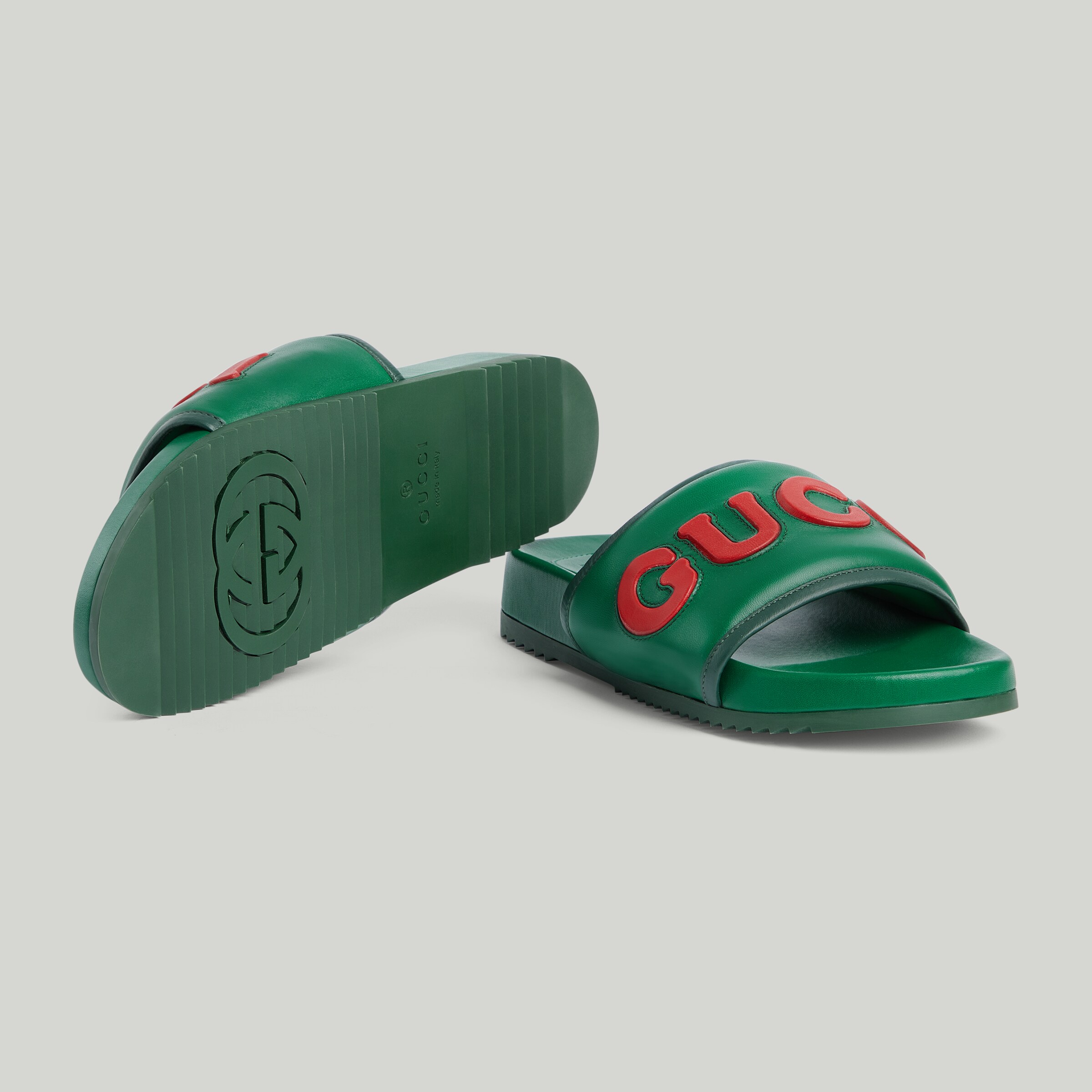 Men's Gucci slide sandal in green leather GUCCI® Canada