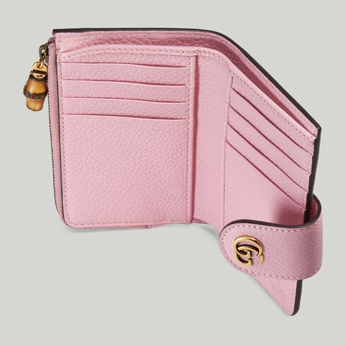 Good GUCCI Bamboo Envelope Card Check Wallet Leather Canvas Clutch Bifold Large Pink