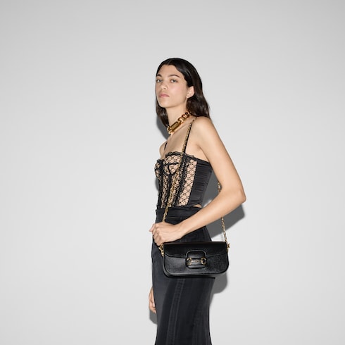 Horsebit chain handbag Gucci Black in Cotton - 43240177