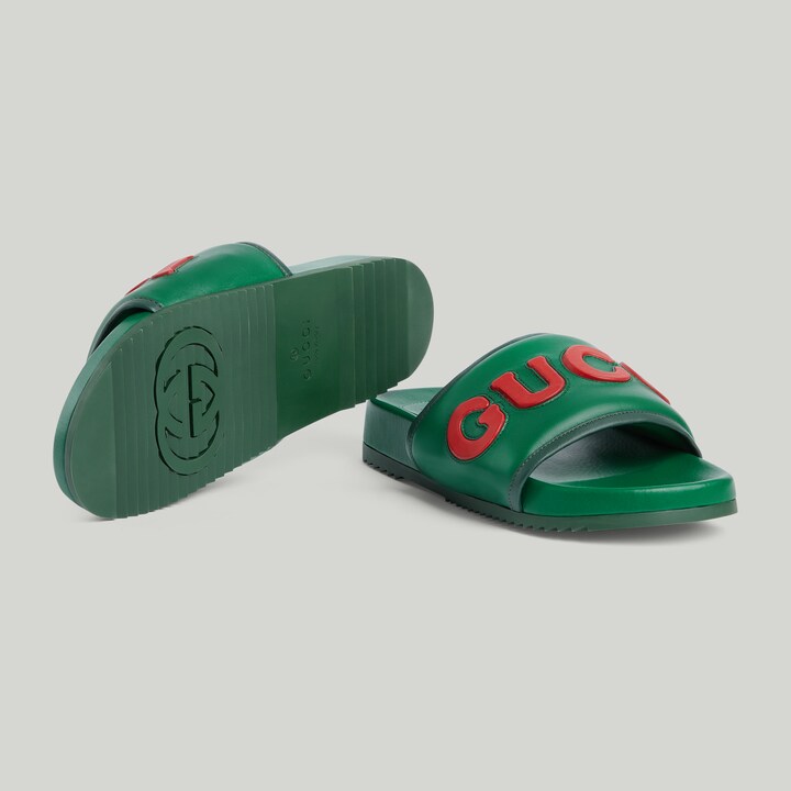 Men's Gucci slide sandal in green leather GUCCI® Canada