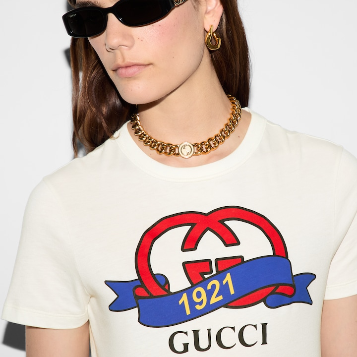 Interlocking G 1921 Gucci Cotton T Shirt In White Gucci® Us