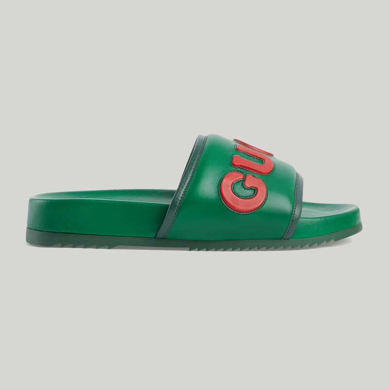 Men's Gucci slide sandal in green leather GUCCI® Canada