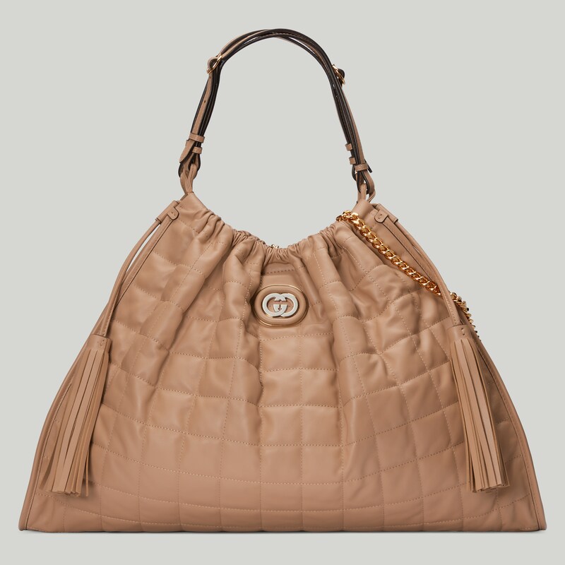 Gucci Deco large tote bag in rose beige leather GUCCI® US