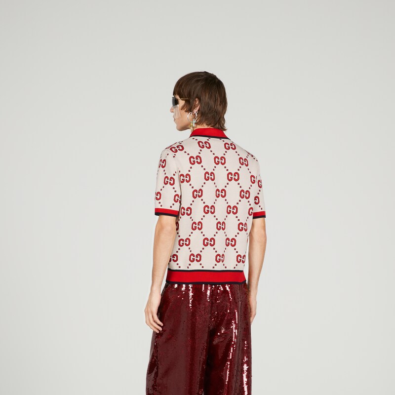 GG cotton polo T-shirt in ivory and red | GUCCI® US