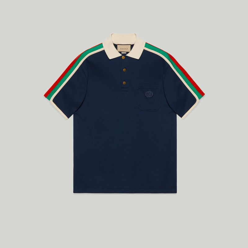 Cotton jersey polo shirt with  in dark blue GUCCI® US