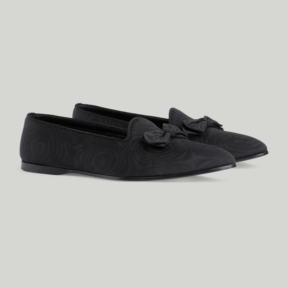 Men's loafer with bow in black moiré GUCCI® ZA