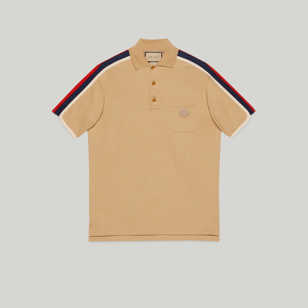 Cotton jersey polo shirt with  in beige GUCCI® ZA