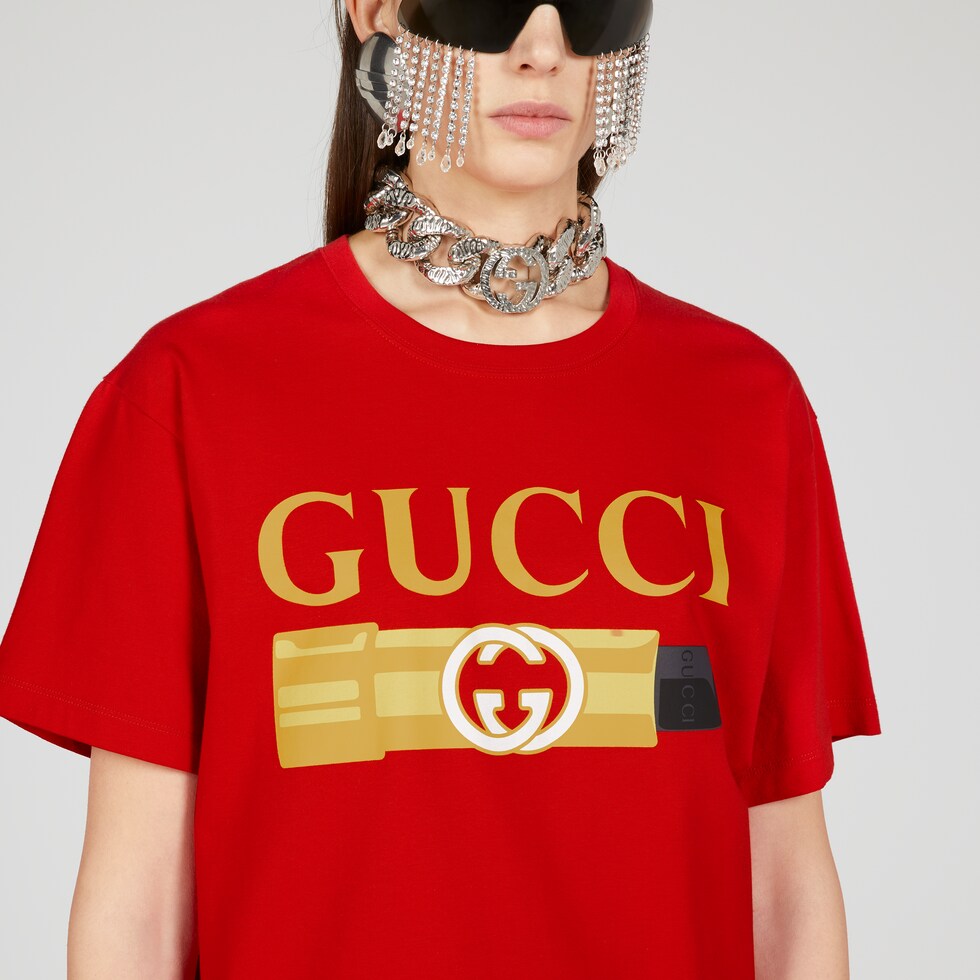 Gucci Lipstick Print Cotton T Shirt In Red Gucci® No