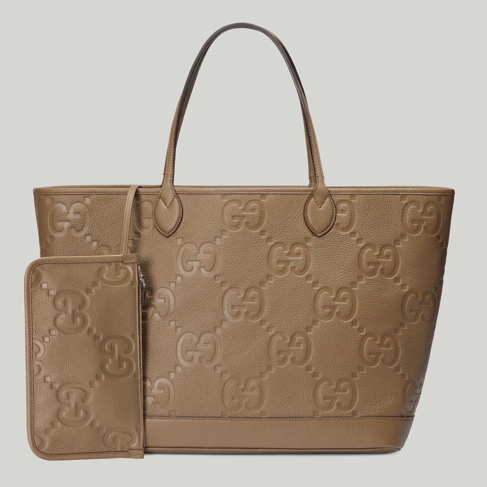 Jumbo GG large tote bag in taupe leather | GUCCI® US