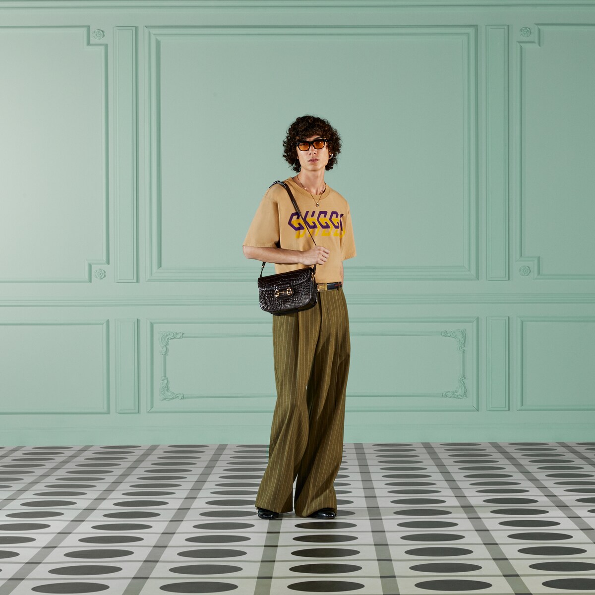 Gucci 2025 Shirt Camel and Ebony Polyester Fiber