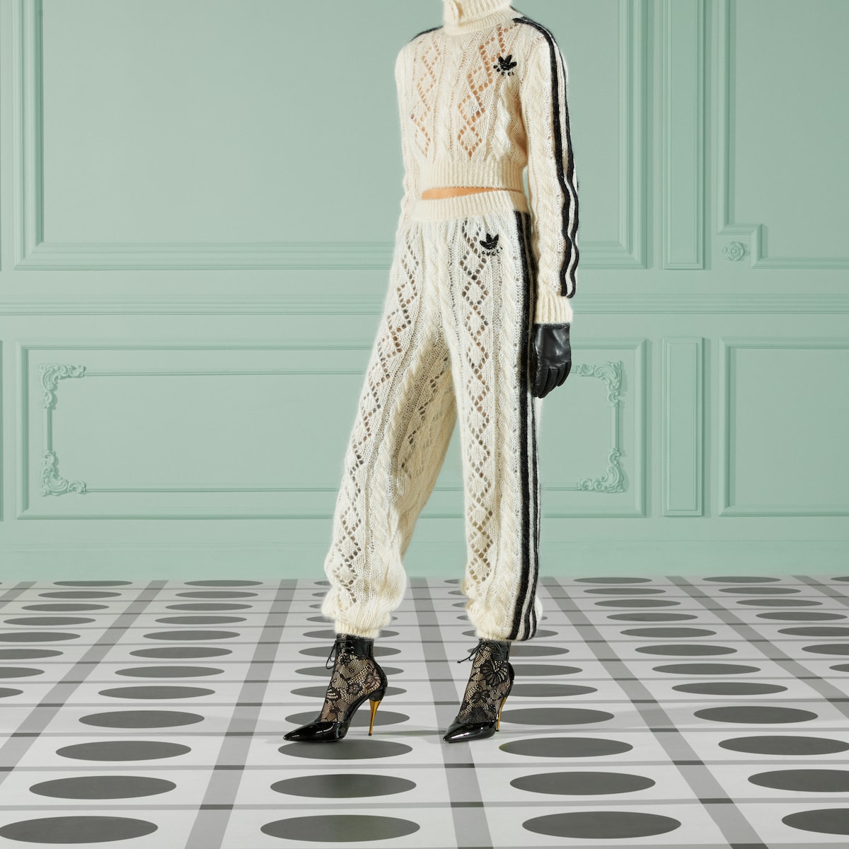 กางเกง adidas x Gucci mohair knit jogging pant inสีขาวงาช้าง GUCCI® TH