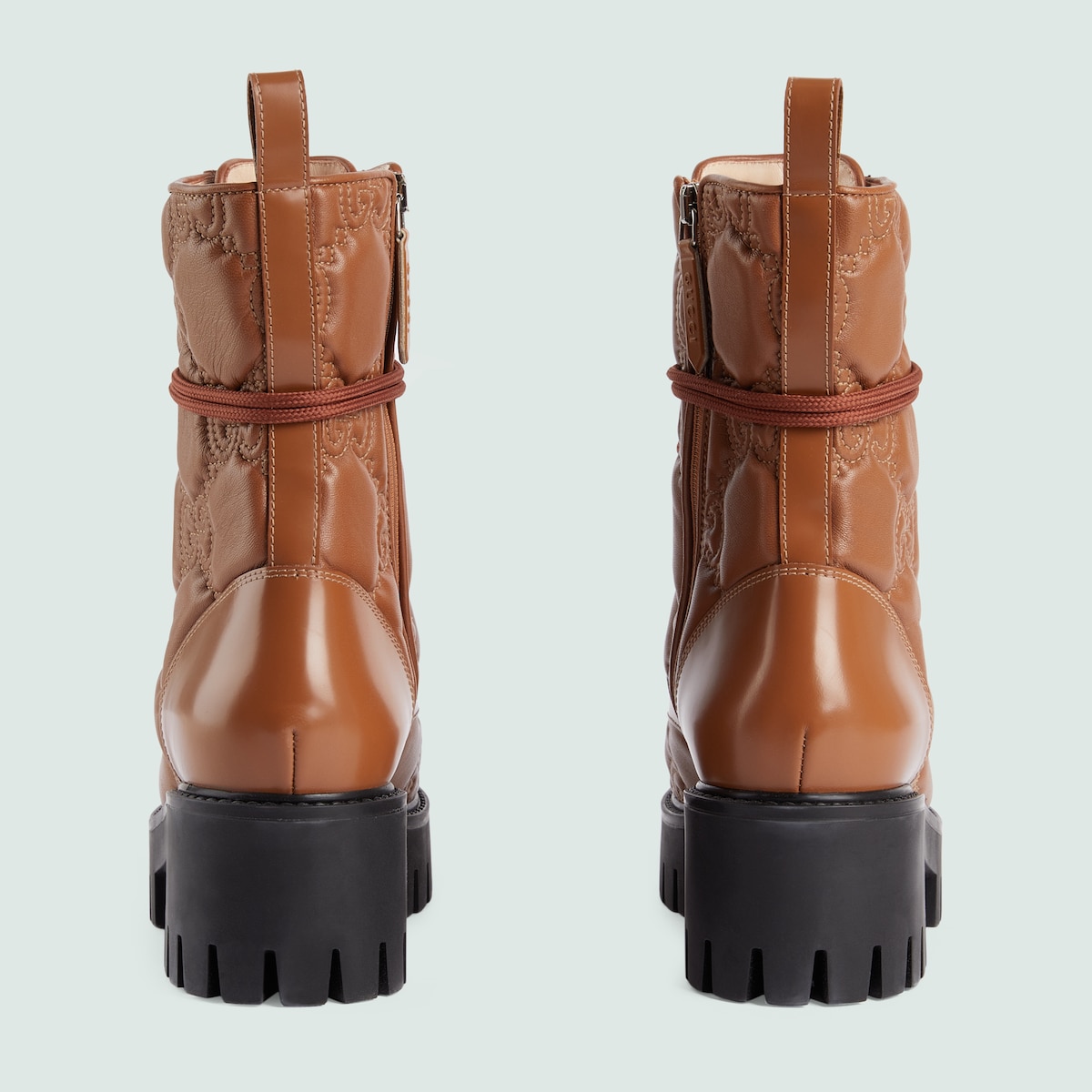 Women's GG Matelassé laceup boot in light brown leather GUCCI® US