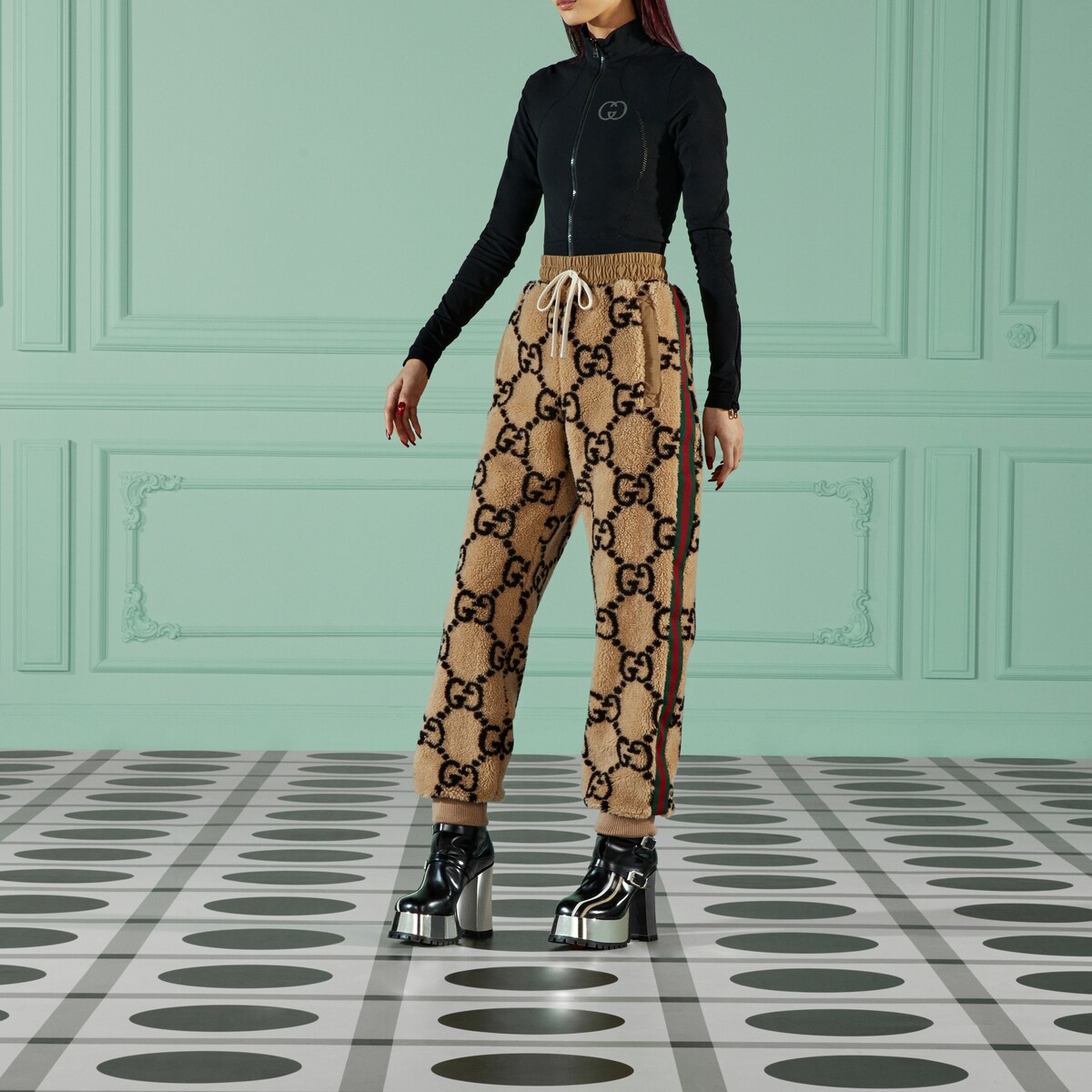 GG jacquard jogging pant in camel and brown GUCCI® US