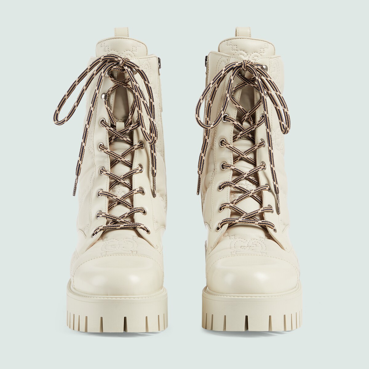 Women's GG Matelassé laceup boot in off white leather GUCCI® US