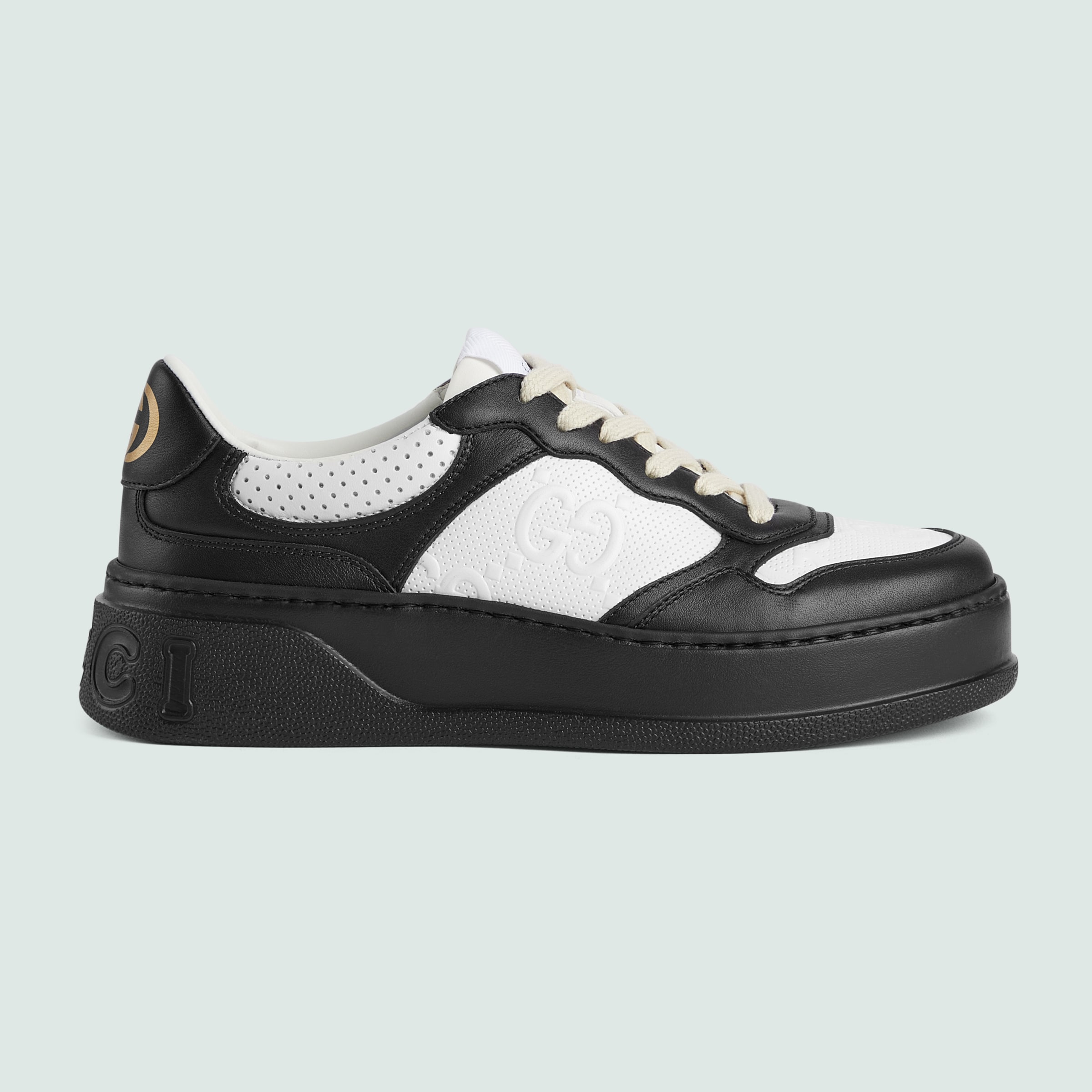 Women's GG embossed sneaker in white and black leather GUCCI® US
