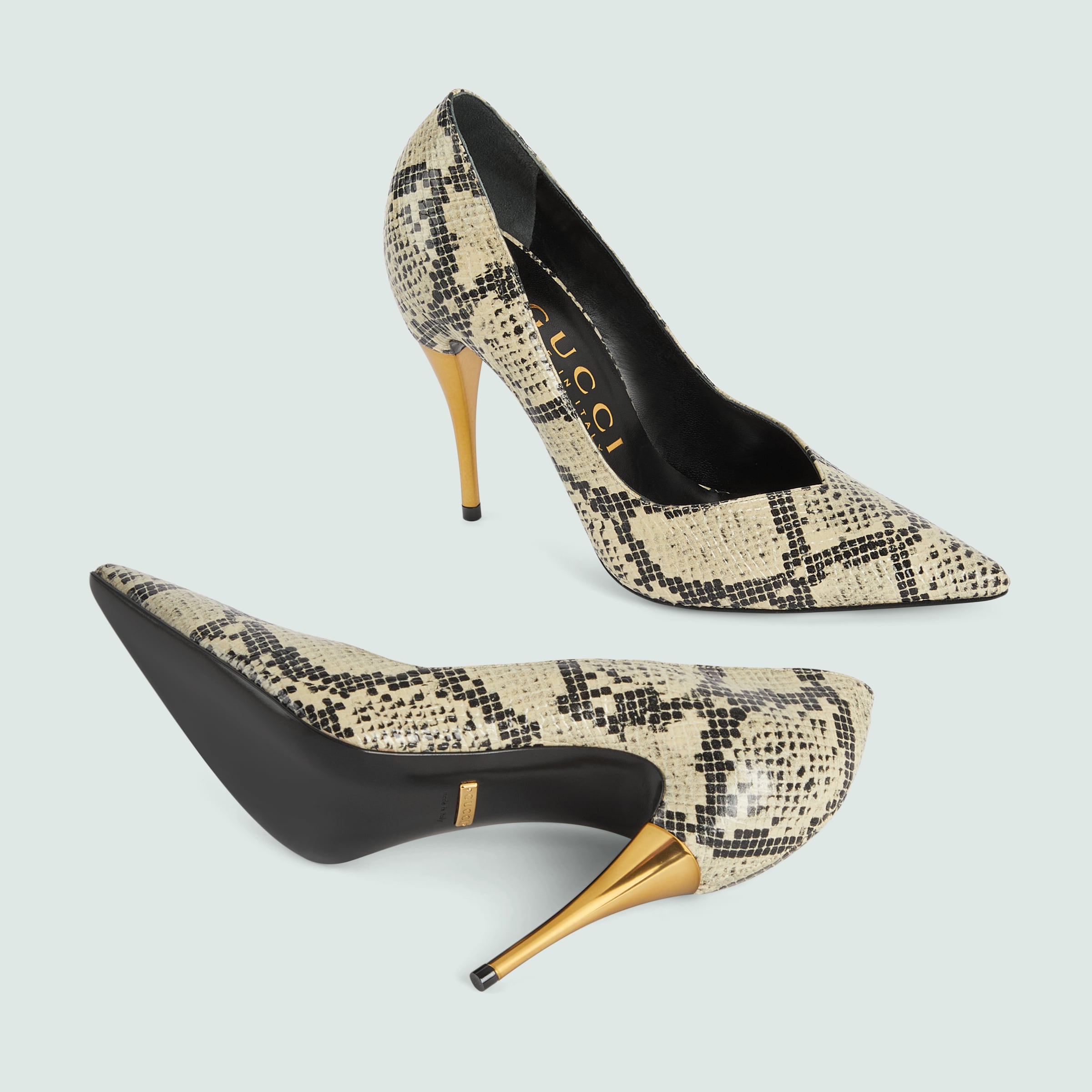 Women's python print high heel pump in beige and brown leather | GUCCI® US