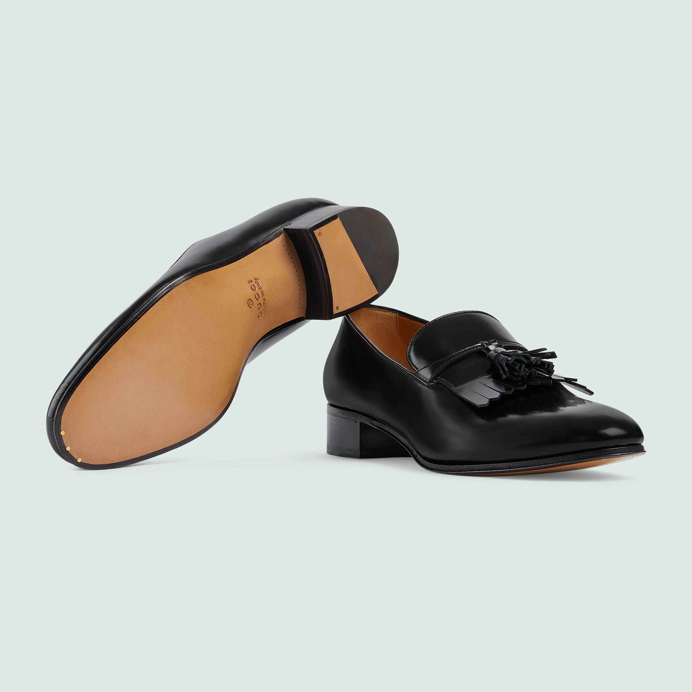 Men's loafer with tassel in black leather GUCCI® US