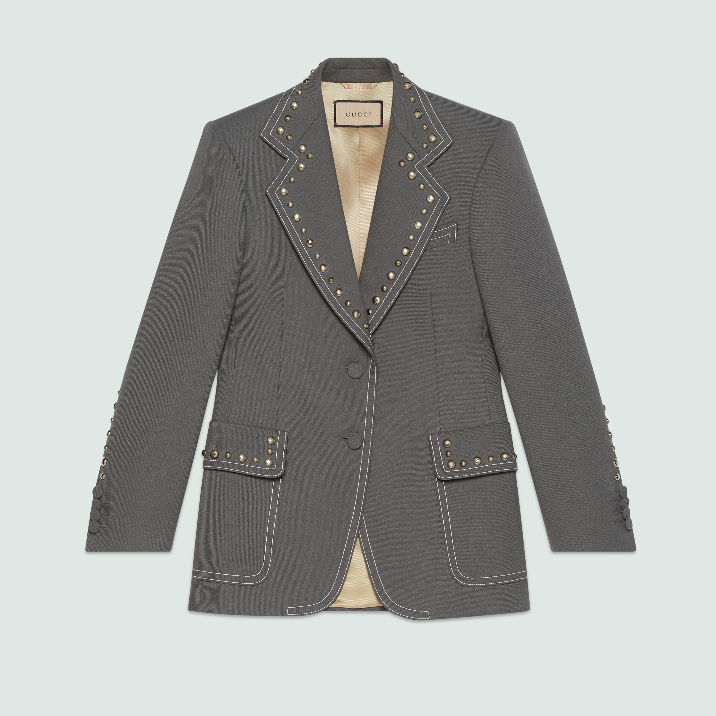 Jacket with stud trim in grey GUCCI® US
