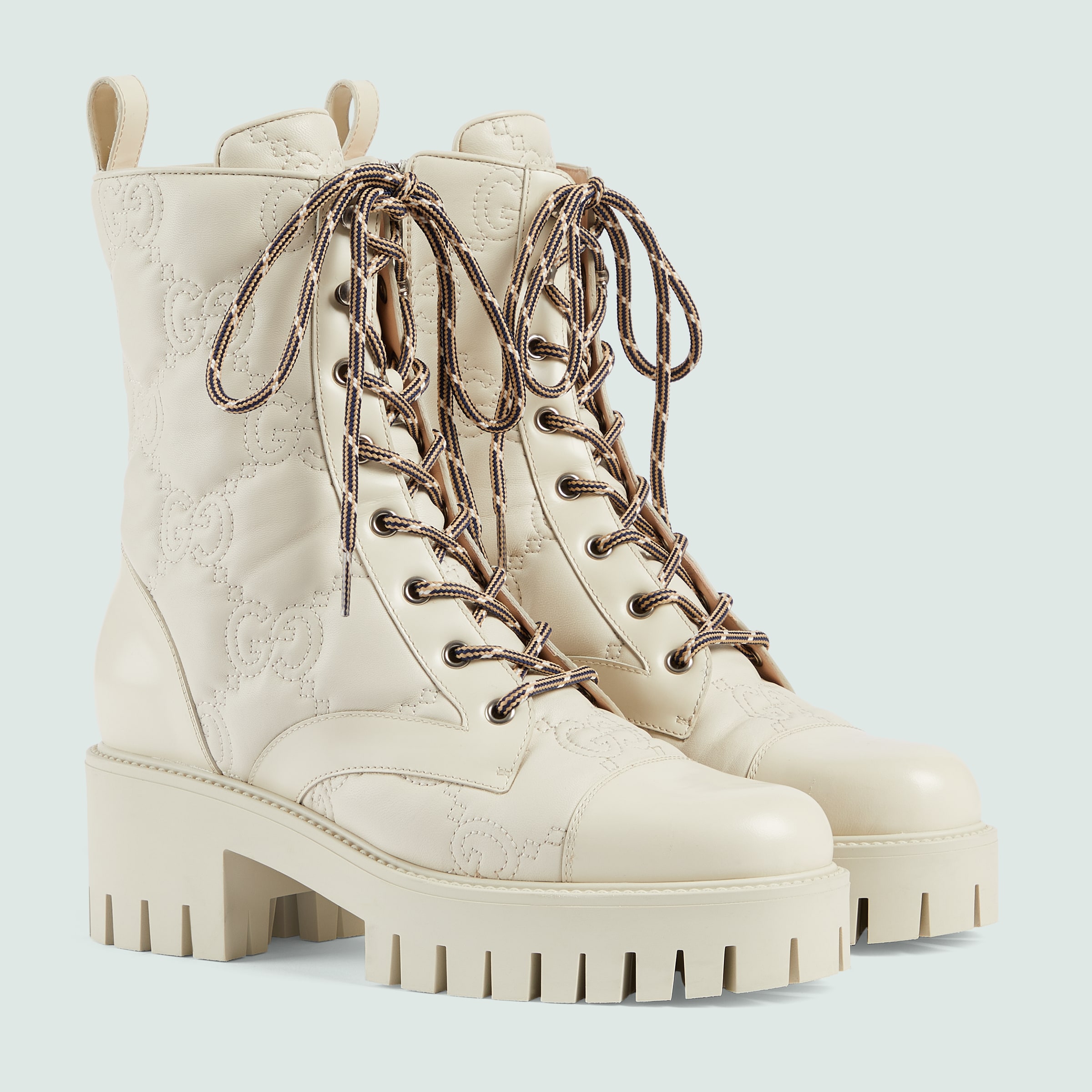 Women's GG Matelassé laceup boot in off white leather GUCCI® US